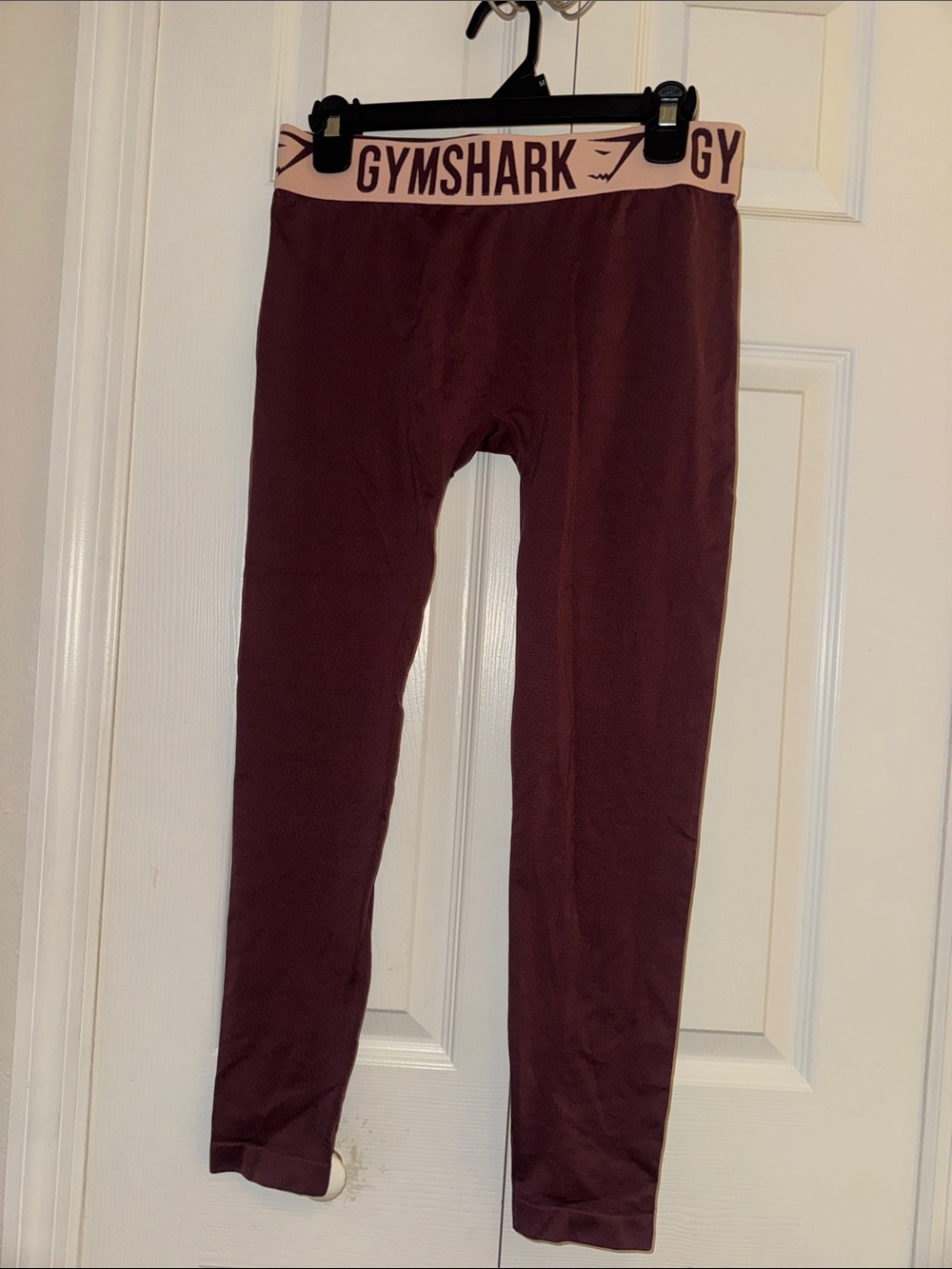 Gymshark  Maroon Leggings with Light Pink Branded Waistband